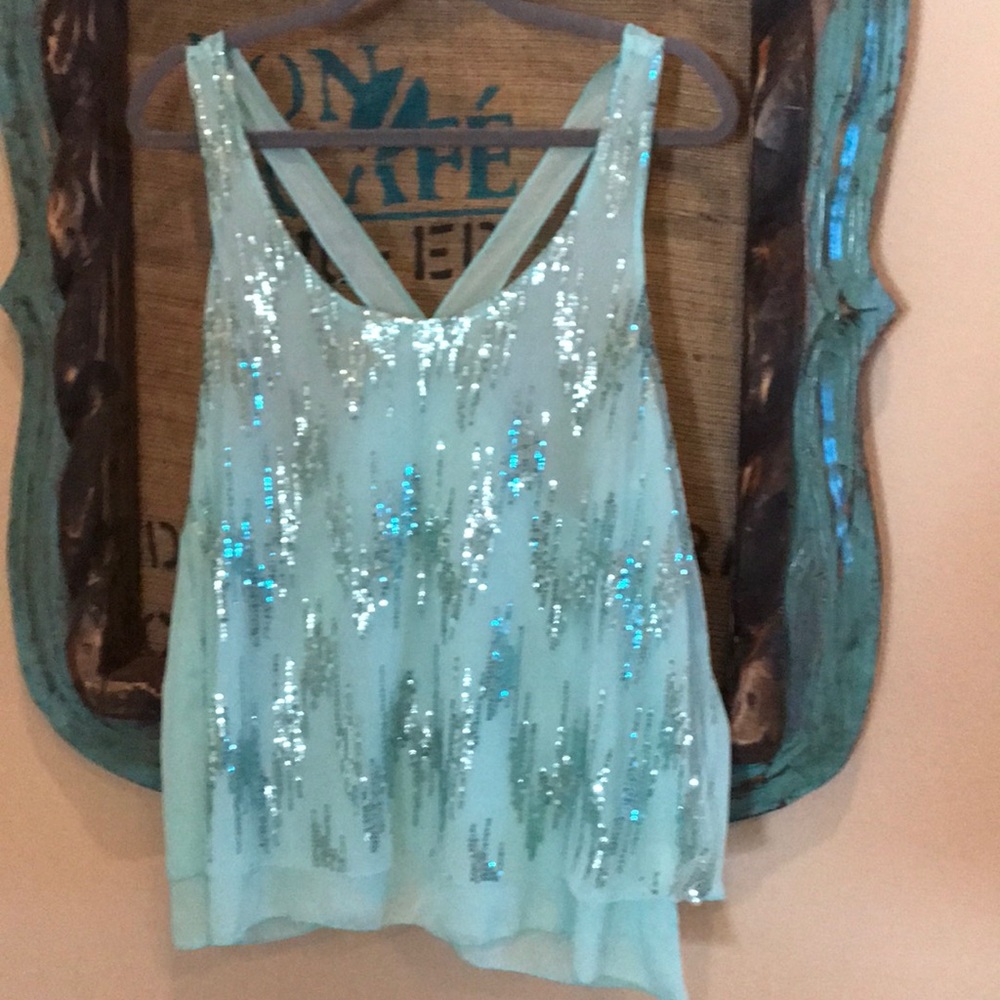 Fully lined sequined sleeveless tank